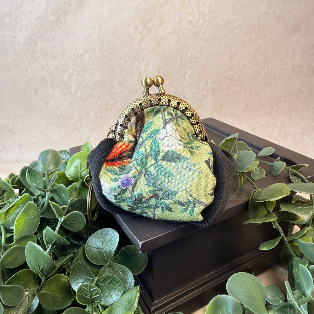 Black Velvet and Cotton Kiss Lock Coin Purse